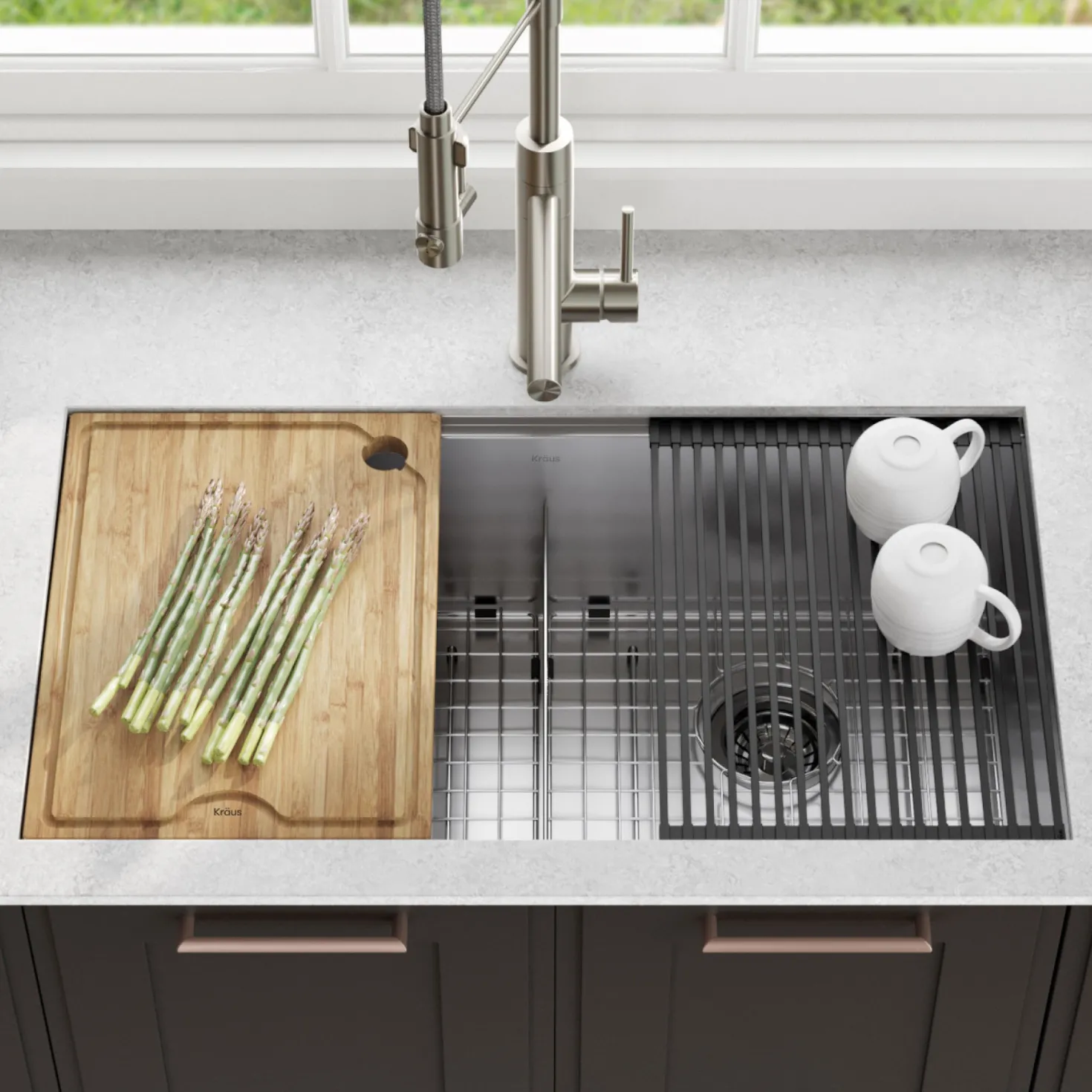KRAUS Kore Workstation 33" Undermount 16 Gauge Double Bowl Stainless Steel Kitchen Sink with Accessories