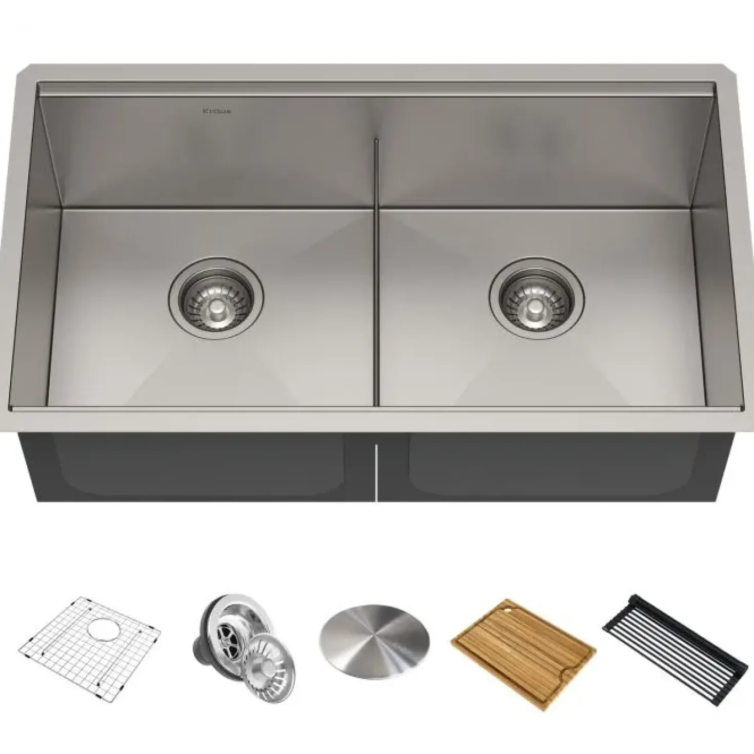 KRAUS Kore Workstation 33" Undermount 16 Gauge Double Bowl Stainless Steel Kitchen Sink with Accessories
