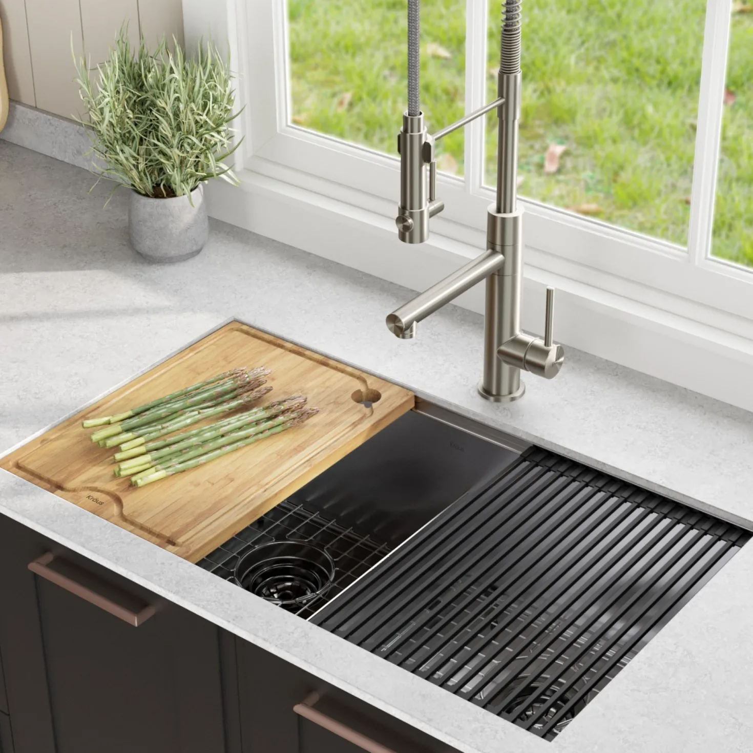 KRAUS Kore Workstation 33" Undermount 16 Gauge Double Bowl Stainless Steel Kitchen Sink with Accessories