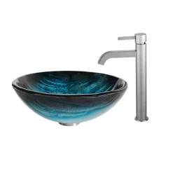 KRAUS Ladon Glass Vessel Sink and Ramus Faucet
