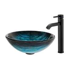 KRAUS Ladon Glass Vessel Sink and Ramus Faucet