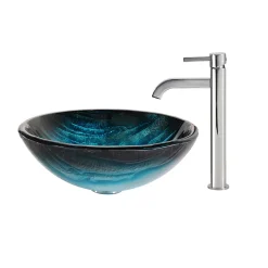 KRAUS Ladon Glass Vessel Sink and Ramus Faucet