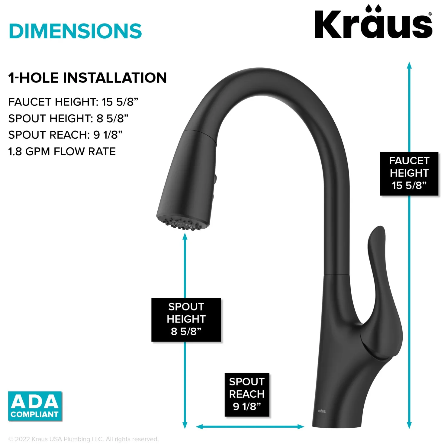 KRAUS Merlin Single Handle Pull-Down Kitchen Faucet in Matte Black
