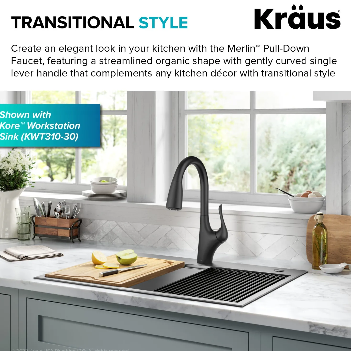 KRAUS Merlin Single Handle Pull-Down Kitchen Faucet in Matte Black