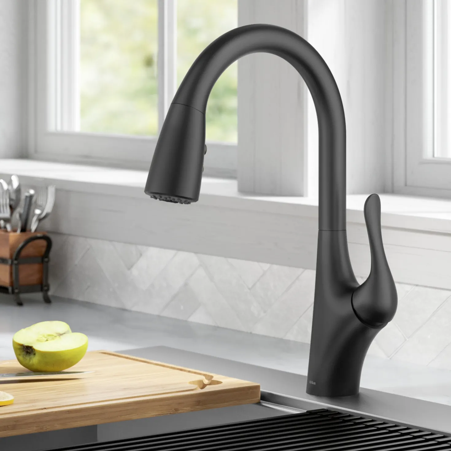 KRAUS Merlin Single Handle Pull-Down Kitchen Faucet in Matte Black