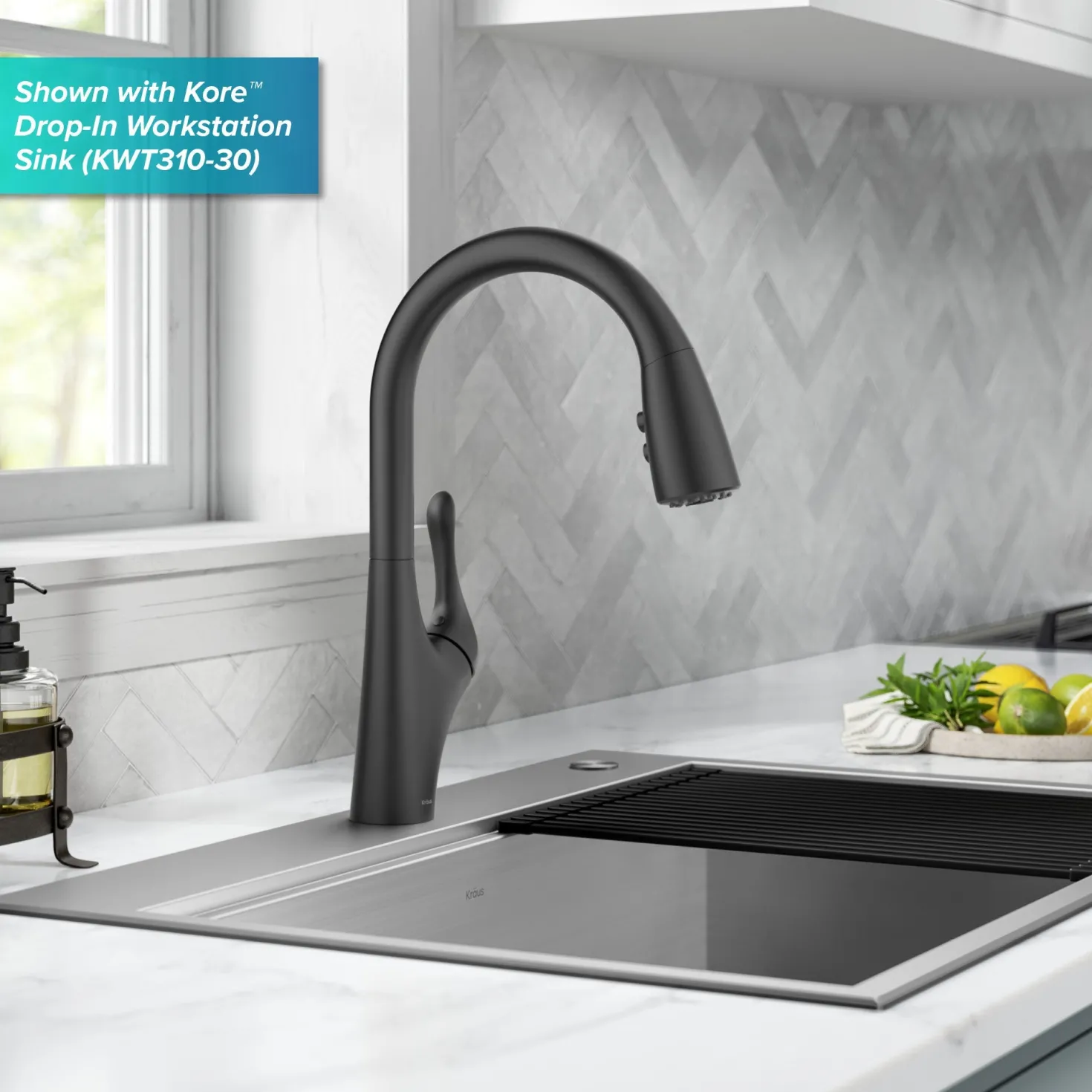 KRAUS Merlin Single Handle Pull-Down Kitchen Faucet in Matte Black