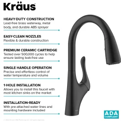 KRAUS Merlin Single Handle Pull-Down Kitchen Faucet in Matte Black