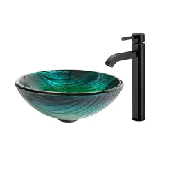 KRAUS Nei Glass Vessel Sink and Ramus Faucet
