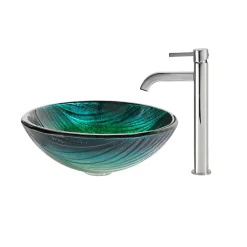 KRAUS Nei Glass Vessel Sink and Ramus Faucet