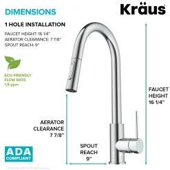 KRAUS New Oletto Contemporary Single Handle Pull Down Kitchen Faucet in Chrome