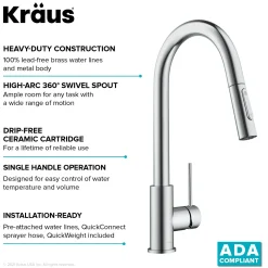 KRAUS New Oletto Contemporary Single Handle Pull Down Kitchen Faucet in Chrome