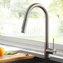 KRAUS New Oletto Contemporary Single Handle Pull Down Kitchen Faucet in Spot Free Stainless Steel