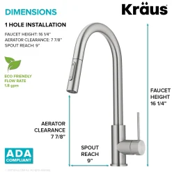 KRAUS New Oletto Contemporary Single Handle Pull Down Kitchen Faucet in Spot Free Stainless Steel