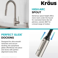 KRAUS New Oletto Contemporary Single Handle Pull Down Kitchen Faucet in Spot Free Stainless Steel