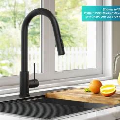 KRAUS New Oletto Contemporary Single Handle Pull Down Kitchen Faucet in Matte Black