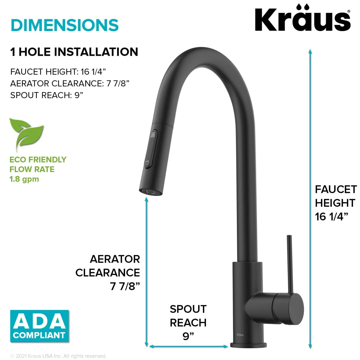KRAUS New Oletto Contemporary Single Handle Pull Down Kitchen Faucet in Matte Black