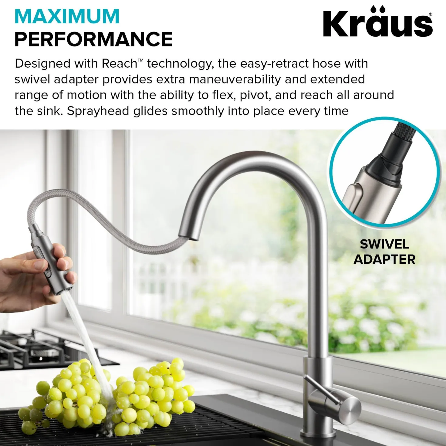 KRAUS New Oletto Contemporary Single Handle Pull Down Kitchen Faucet in Matte Black