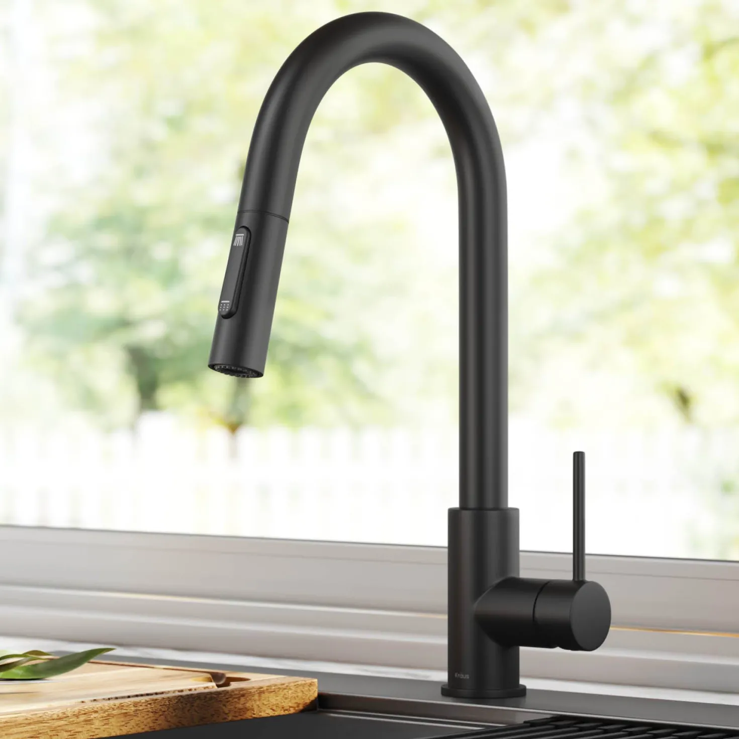 KRAUS New Oletto Contemporary Single Handle Pull Down Kitchen Faucet in Matte Black