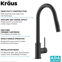 KRAUS New Oletto Contemporary Single Handle Pull Down Kitchen Faucet in Matte Black