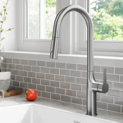 KRAUS New Oletto Modern Single Handle Pull Down Kitchen Faucet in Spot Free Stainless Steel