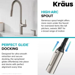 KRAUS New Oletto Modern Single Handle Pull Down Kitchen Faucet in Spot Free Stainless Steel