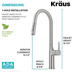KRAUS New Oletto Modern Single Handle Pull Down Kitchen Faucet in Spot Free Stainless Steel