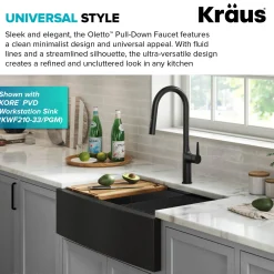KRAUS New Oletto Modern Single Handle Pull Down Kitchen Faucet in Matte Black