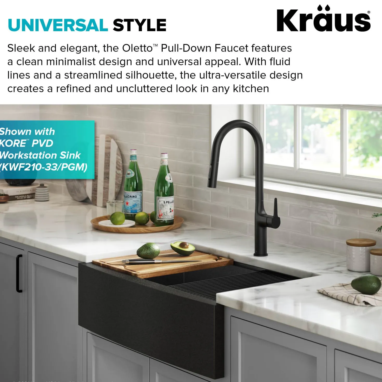 KRAUS New Oletto Modern Single Handle Pull Down Kitchen Faucet in Matte Black