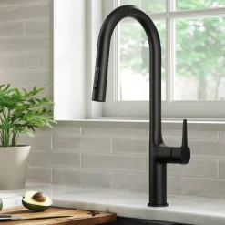 KRAUS New Oletto Modern Single Handle Pull Down Kitchen Faucet in Matte Black