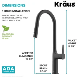 KRAUS New Oletto Modern Single Handle Pull Down Kitchen Faucet in Matte Black