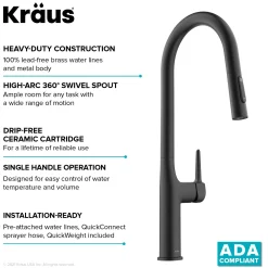 KRAUS New Oletto Modern Single Handle Pull Down Kitchen Faucet in Matte Black