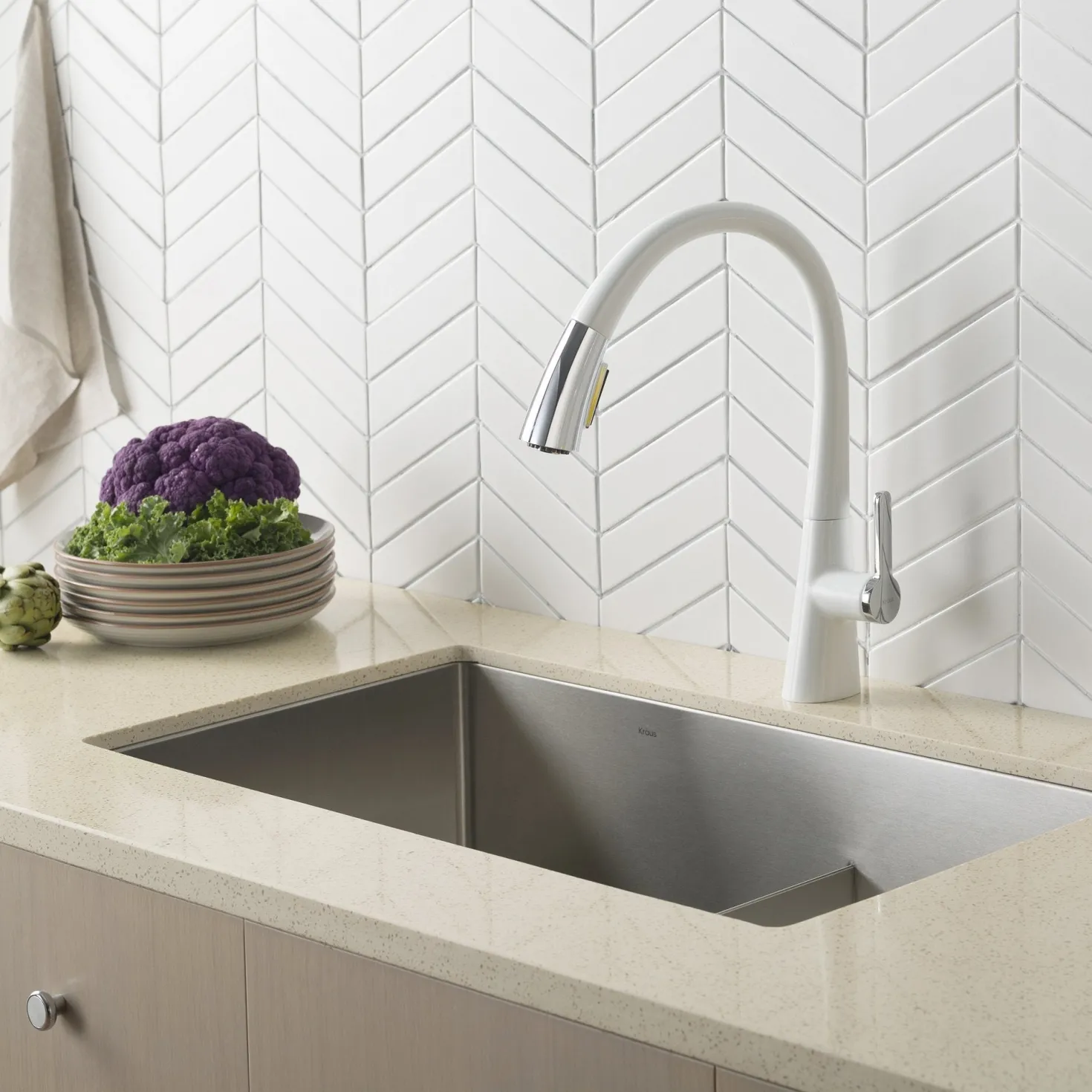 KRAUS Nolen Dual Function Pull-Down Kitchen Faucet in Chrome/White