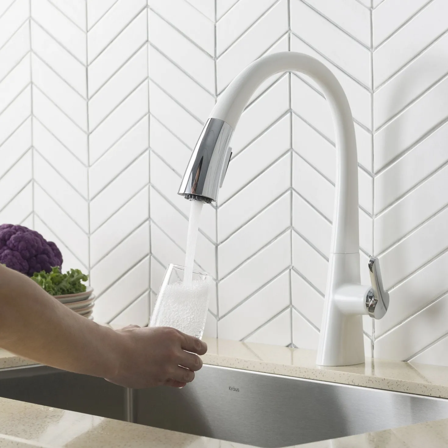 KRAUS Nolen Dual Function Pull-Down Kitchen Faucet in Chrome/White