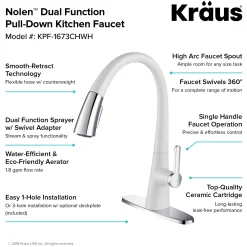 KRAUS Nolen Dual Function Pull-Down Kitchen Faucet in Chrome/White