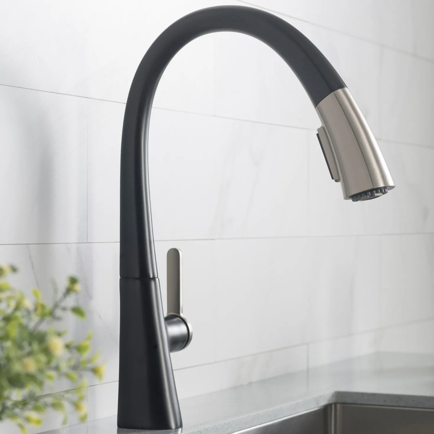 KRAUS Nolen Dual Function Pull-Down Kitchen Faucet in Spot Free Stainless Steel/Matte Black