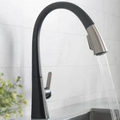 KRAUS Nolen Dual Function Pull-Down Kitchen Faucet in Spot Free Stainless Steel/Matte Black