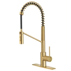 KRAUS Oletto Commercial Style Pull-Down Single Handle Kitchen Faucet in Brushed Brass