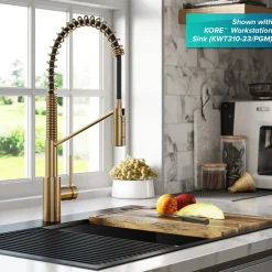 KRAUS Oletto Commercial Style Pull-Down Single Handle Kitchen Faucet in Brushed Brass