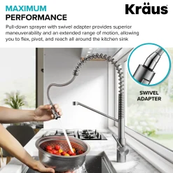 KRAUS Oletto Commercial Style Pull-Down Single Handle Kitchen Faucet in Brushed Brass