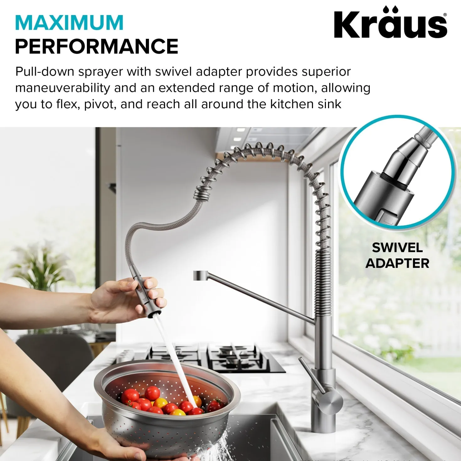 KRAUS Oletto Commercial Style Pull-Down Single Handle Kitchen Faucet in Brushed Brass