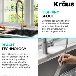 KRAUS Oletto Commercial Style Pull-Down Single Handle Kitchen Faucet in Brushed Brass