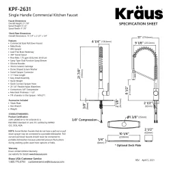 KRAUS Oletto Commercial Style Pull-Down Single Handle Kitchen Faucet in Brushed Brass