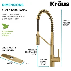 KRAUS Oletto Commercial Style Pull-Down Single Handle Kitchen Faucet in Brushed Brass