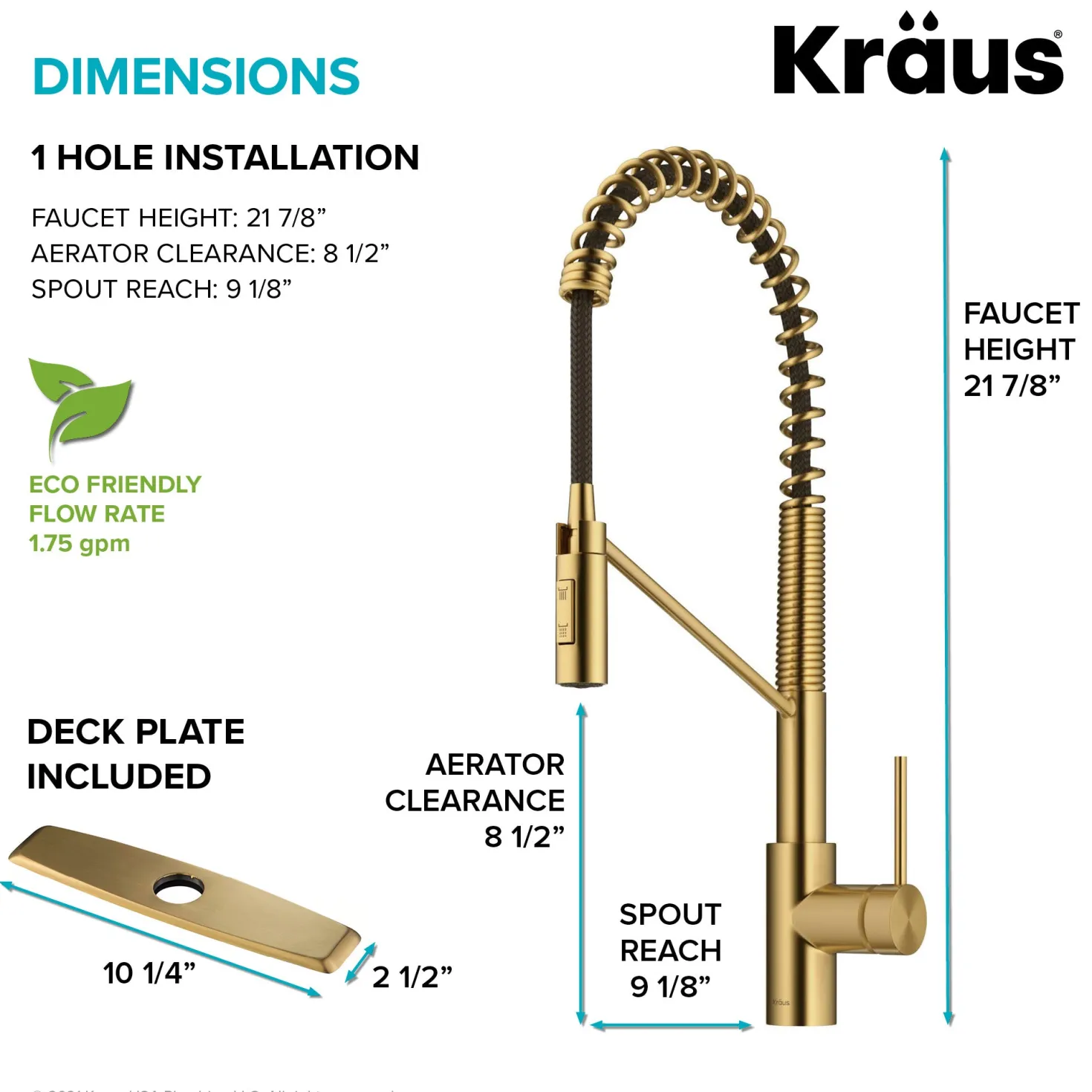 KRAUS Oletto Commercial Style Pull-Down Single Handle Kitchen Faucet in Brushed Brass