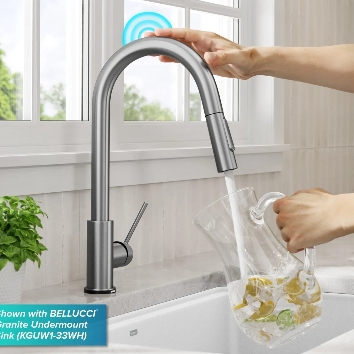 KRAUS Oletto Contemporary Single-Handle Touch Activated with Pull Down Sprayer in Spot Free Stainless Steel