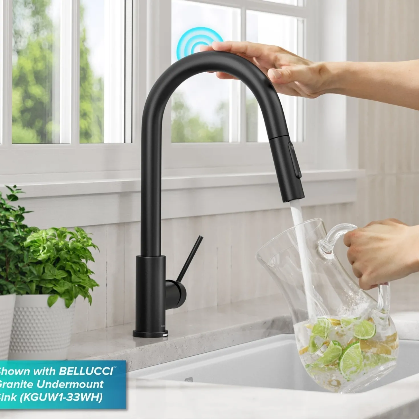 KRAUS Oletto Contemporary Single-Handle Touch Activated with Pull Down Sprayer in Matte Black