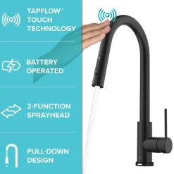 KRAUS Oletto Contemporary Single-Handle Touch Activated with Pull Down Sprayer in Matte Black
