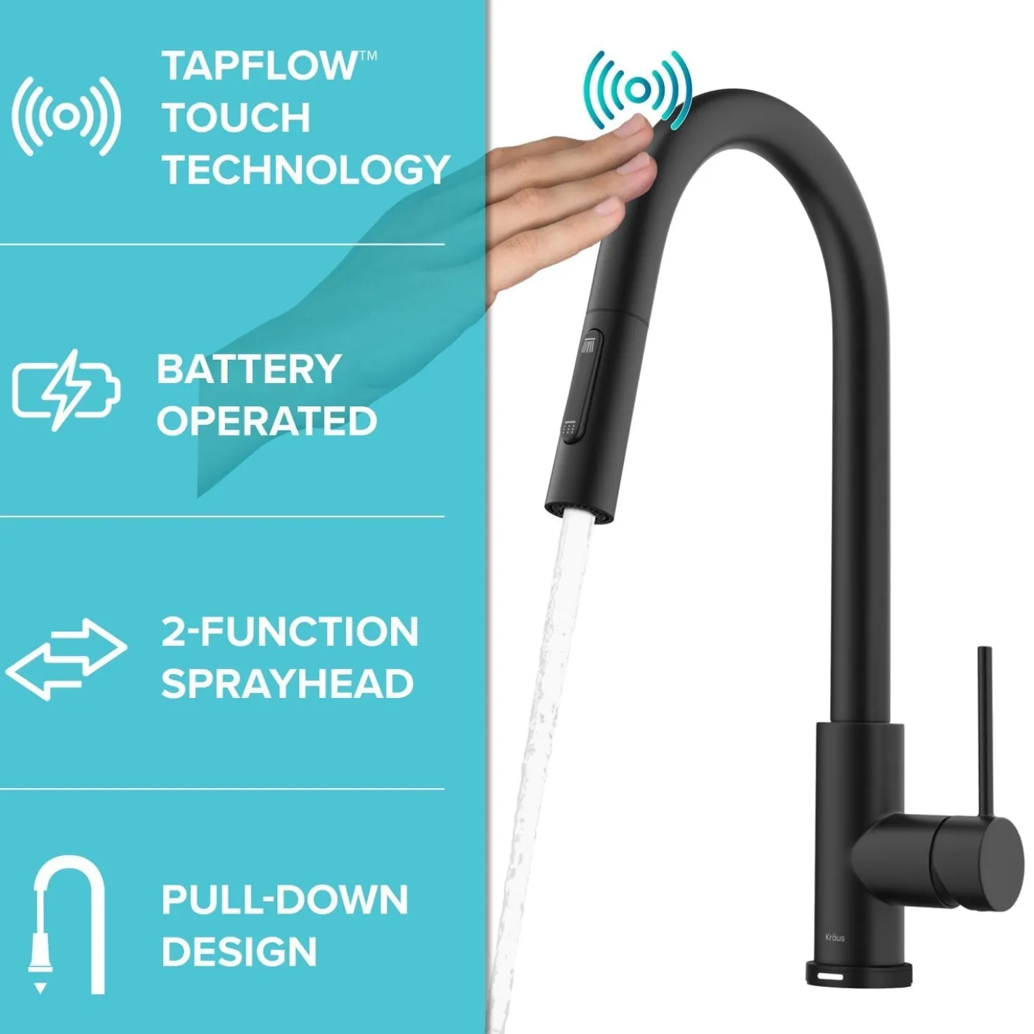 KRAUS Oletto Contemporary Single-Handle Touch Activated with Pull Down Sprayer in Matte Black