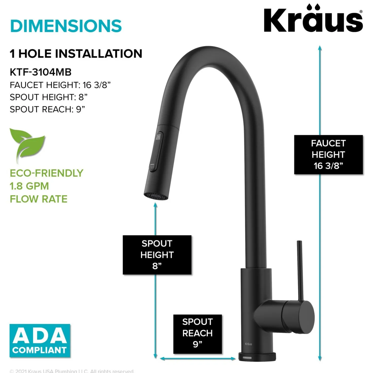 KRAUS Oletto Contemporary Single-Handle Touch Activated with Pull Down Sprayer in Matte Black
