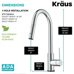 KRAUS Oletto Contemporary Single-Handle Touch Activated with Pull Down Sprayer in Chrome